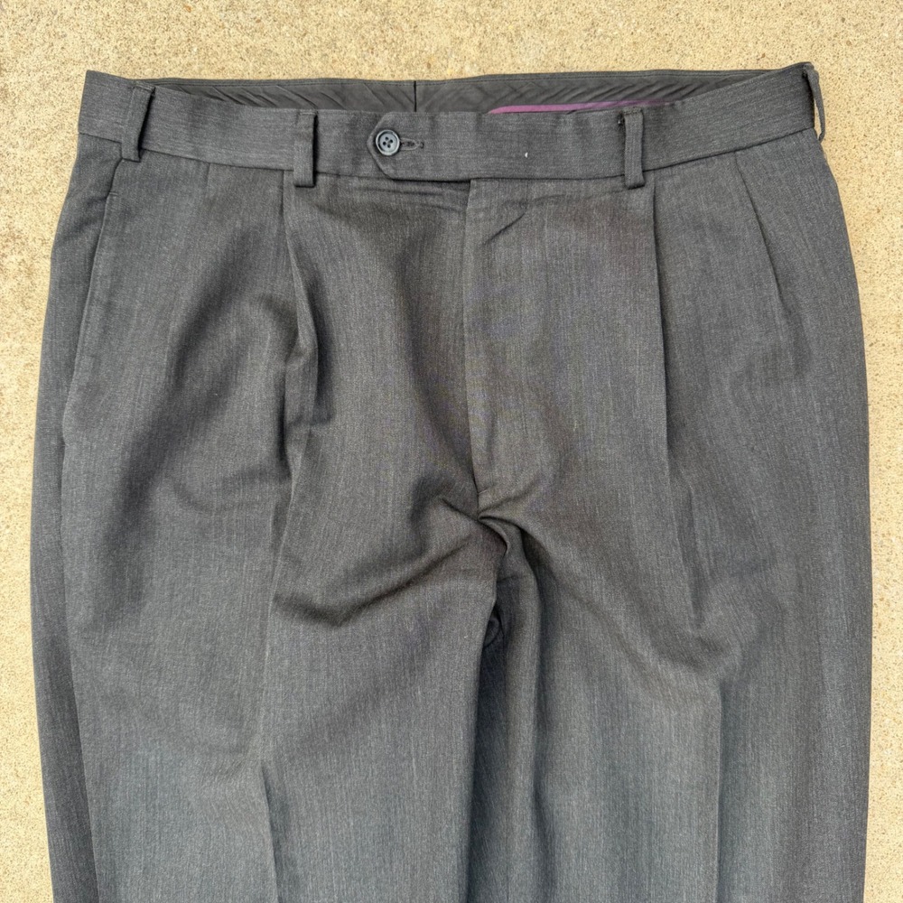 Brooks Brothers Dress Pants Mens 36 Charcoal Grey Pleated Cuffed Wool Trousers - Picture 9 of 16